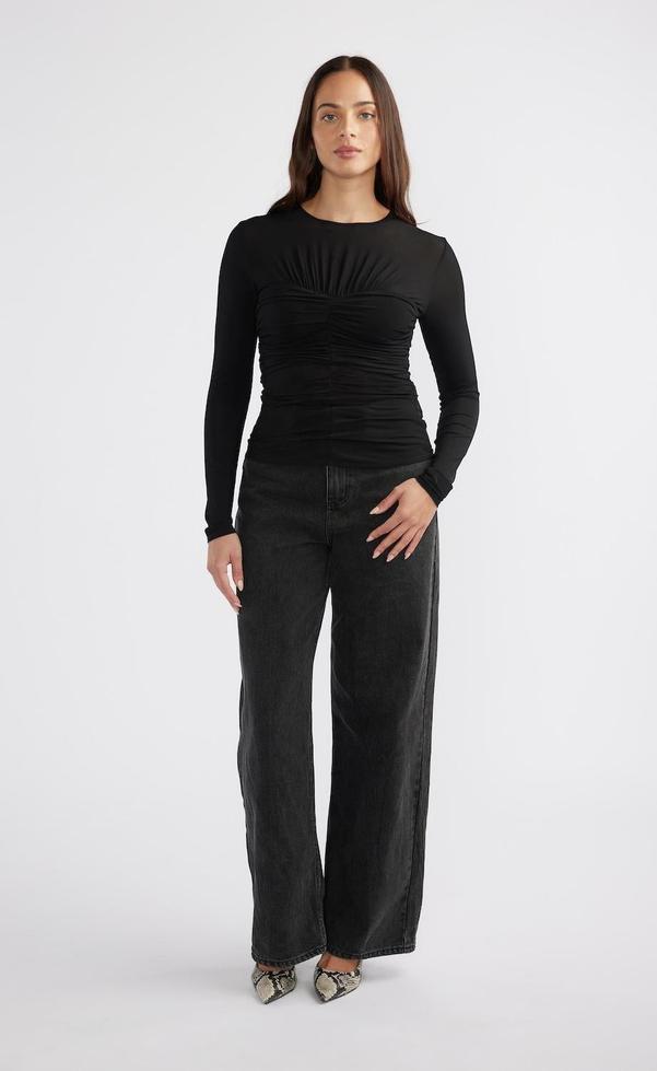 Maya Long Sleeve Ruched Top - Black