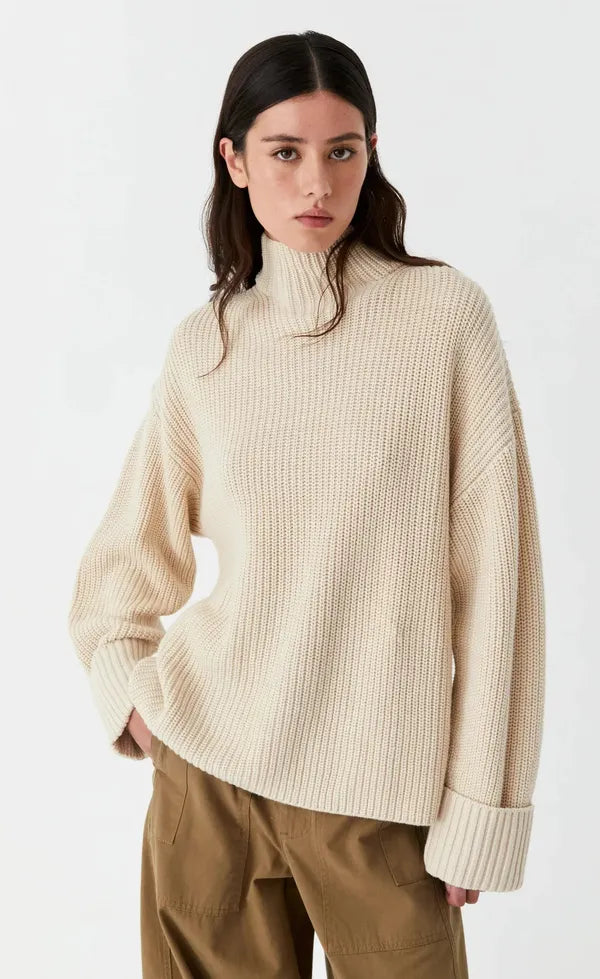 Niko High Neck Knit Pullover - Stone
