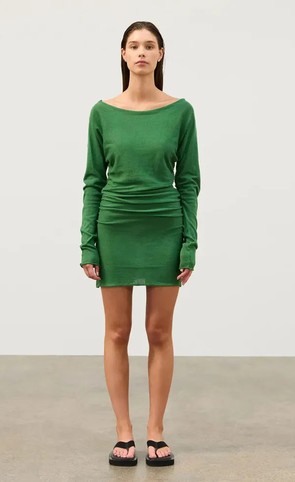 Gathered Knit Dress - Tallow Green