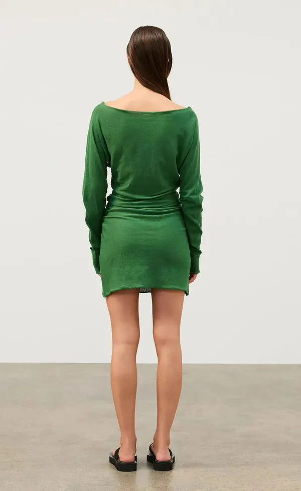 Gathered Knit Dress - Tallow Green