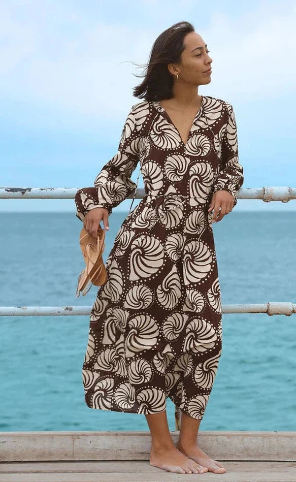 Gaia Long Sleeve Dress - Amphitrite Print