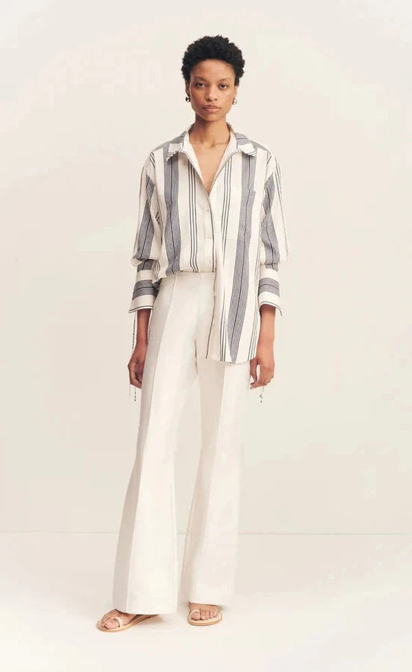 Harlow Oversized Shirt - Ivory/ Navy