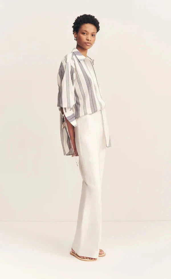 Harlow Oversized Shirt - Ivory/ Navy