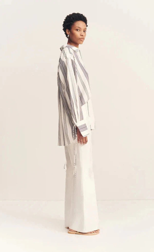 Harlow Oversized Shirt - Ivory/ Navy