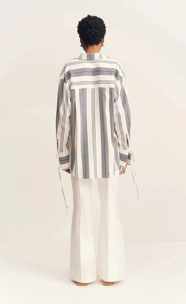 Harlow Oversized Shirt - Ivory/ Navy