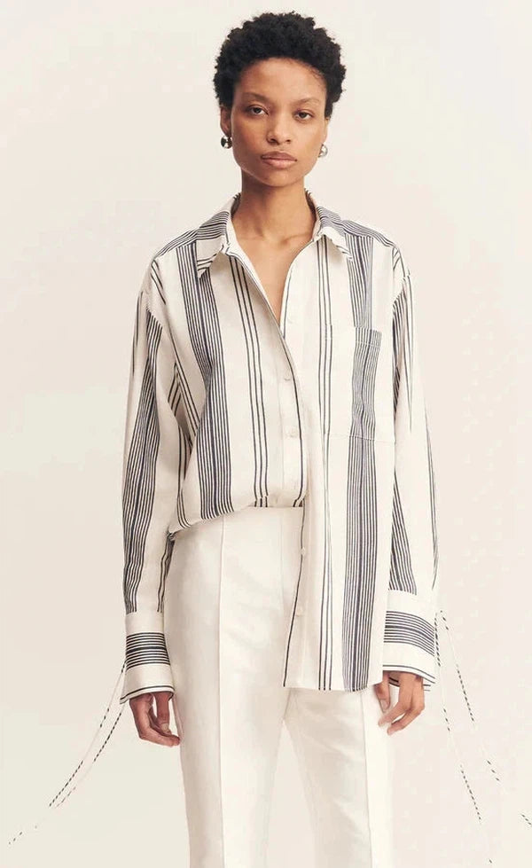 Harlow Oversized Shirt - Ivory/ Navy