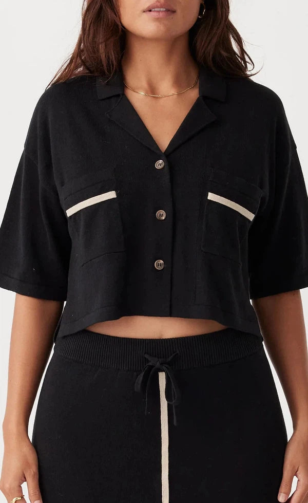 Quinn Cropped Shirt - Black & Taupe