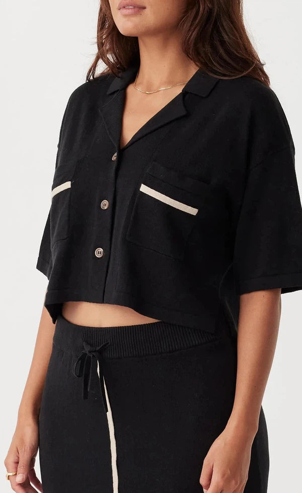 Quinn Cropped Shirt - Black & Taupe