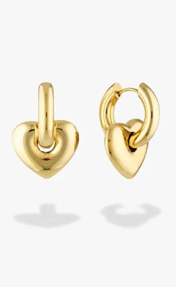Lisa Puff Heart Earrings - Gold