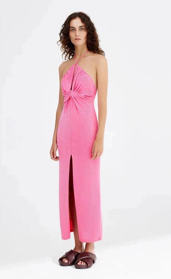 Millie Halter Dress - Pop Pink