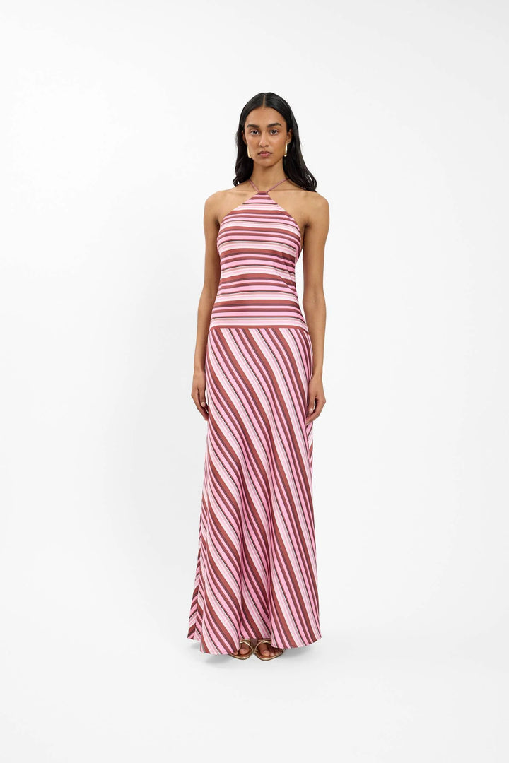 Halter Maxi Dress  Magenta Stripe