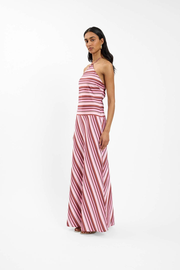 Halter Maxi Dress  Magenta Stripe