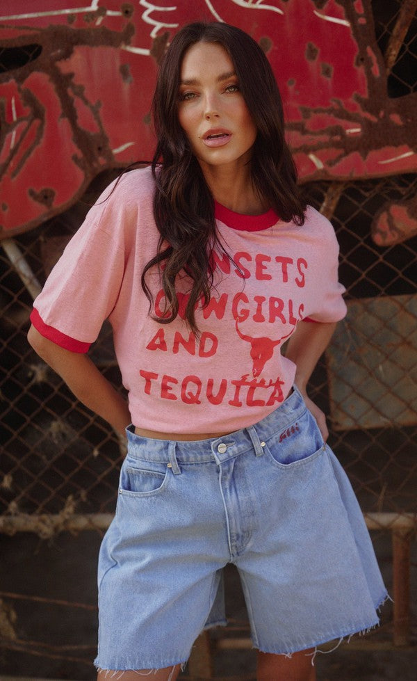 Sunsets + Tequila Tee - Pink