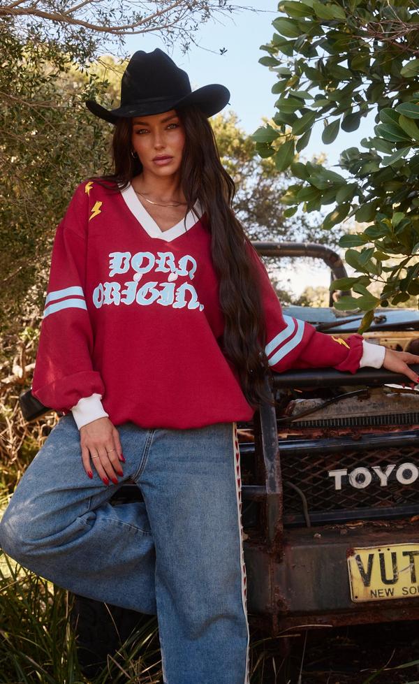 The Born Original Jumper - Maroon & Sky