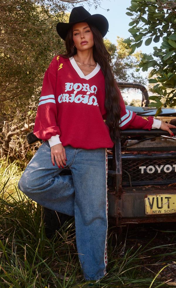 The Born Original Jumper - Maroon & Sky