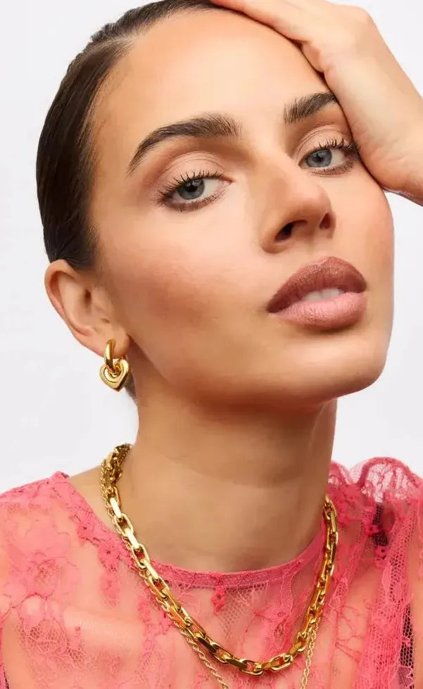 Lisa Puff Heart Earrings - Gold
