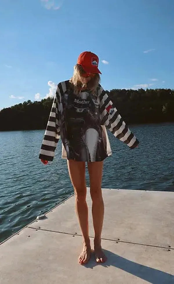 Mother Racing Striped Mesh Top