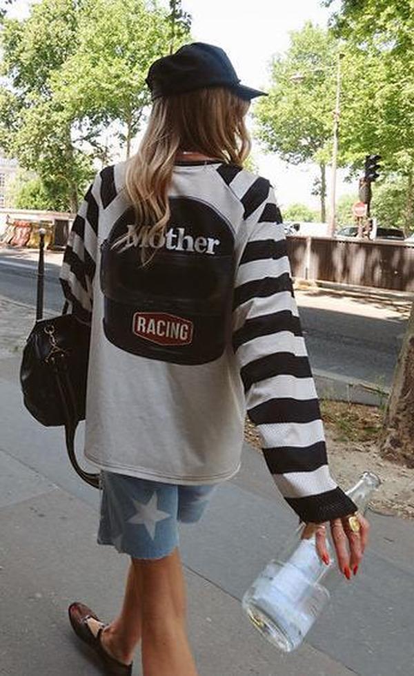 Mother Racing Striped Mesh Top