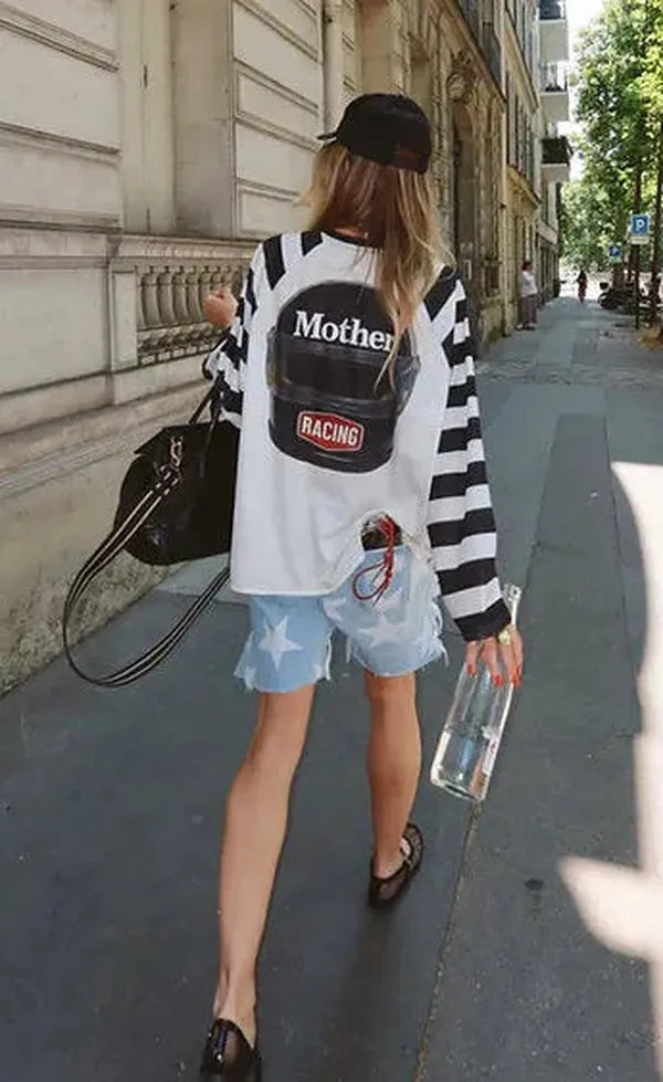 Mother Racing Striped Mesh Top