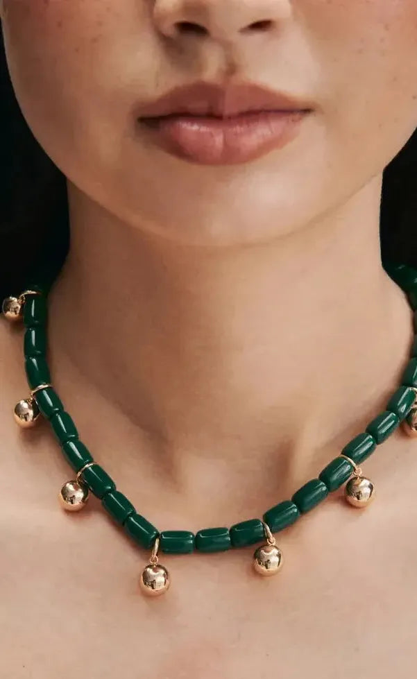 Resin Necklace - Forest Green/Gold