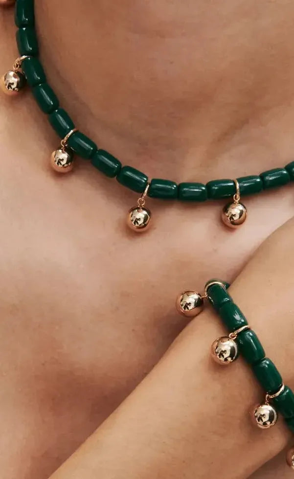 Resin Bracelet - Forest Green/Gold