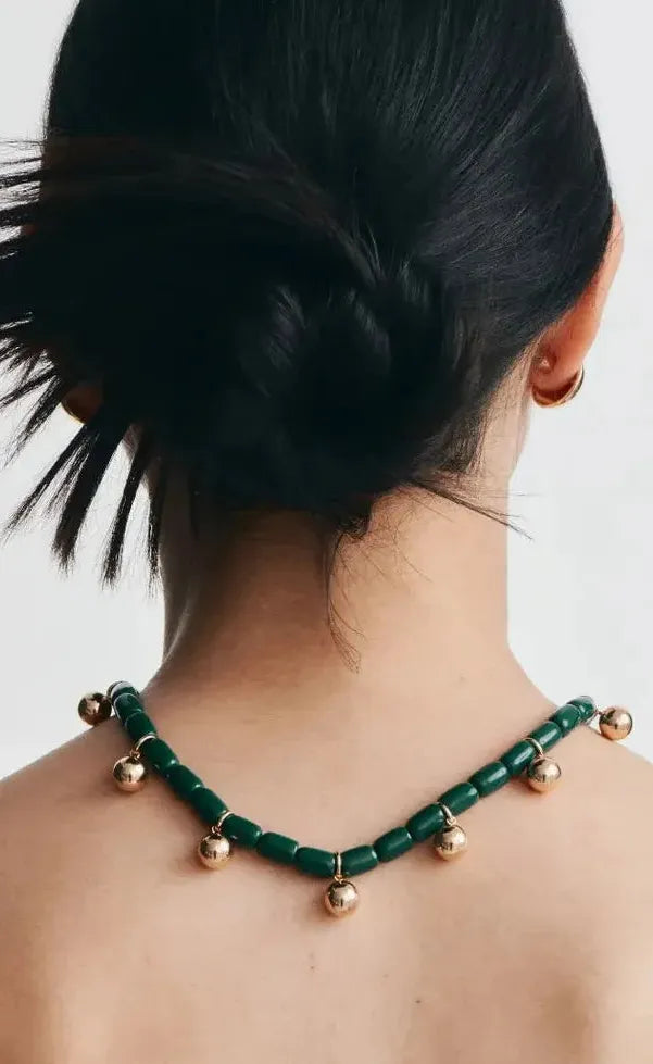 Resin Necklace - Forest Green/Gold