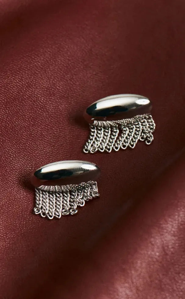 Silver Fringe Stud  Earrings