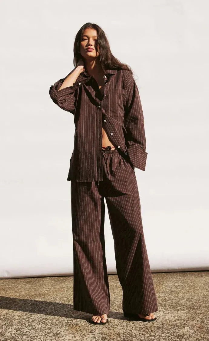 Rae Drawstring Pant Espresso Stripe