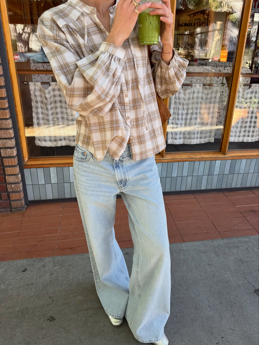 Cora long Sleeve Blouse - Fawn Plaid