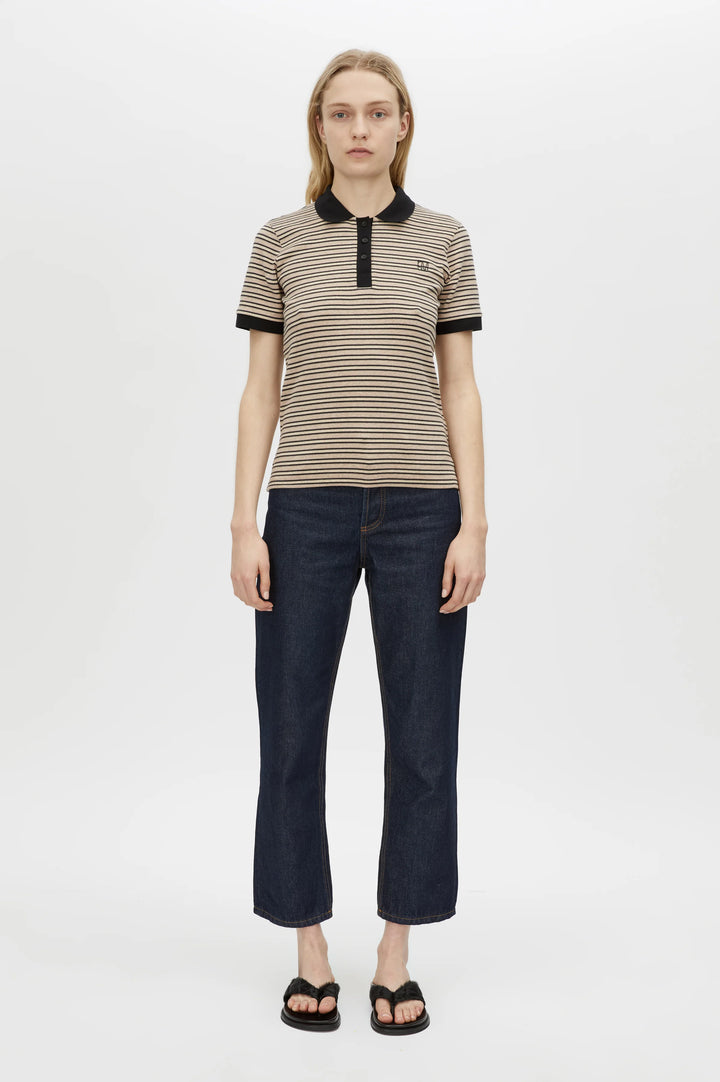 Platinum Short Sleeve Polo- Oat Stripe