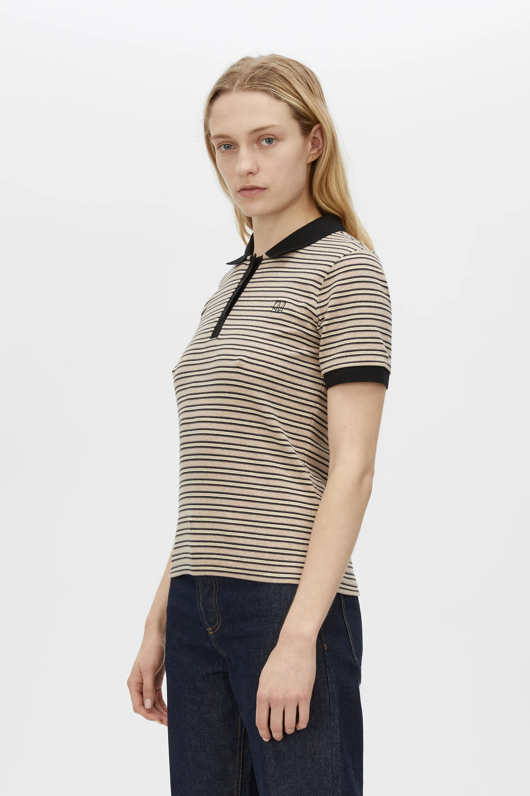 Platinum Short Sleeve Polo- Oat Stripe