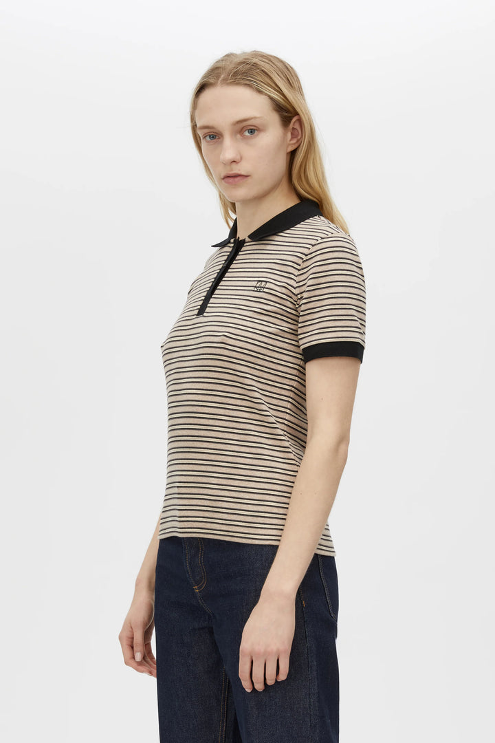 Platinum Short Sleeve Polo- Oat Stripe