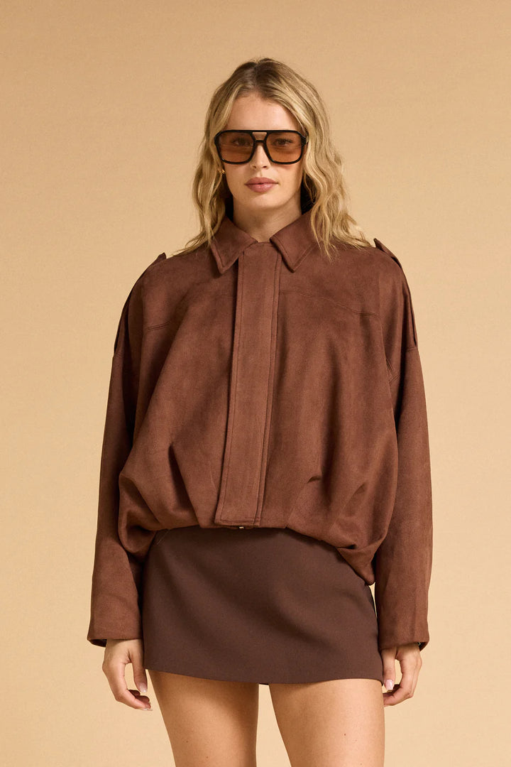 Faux Suede Bomber Jacket Espresso