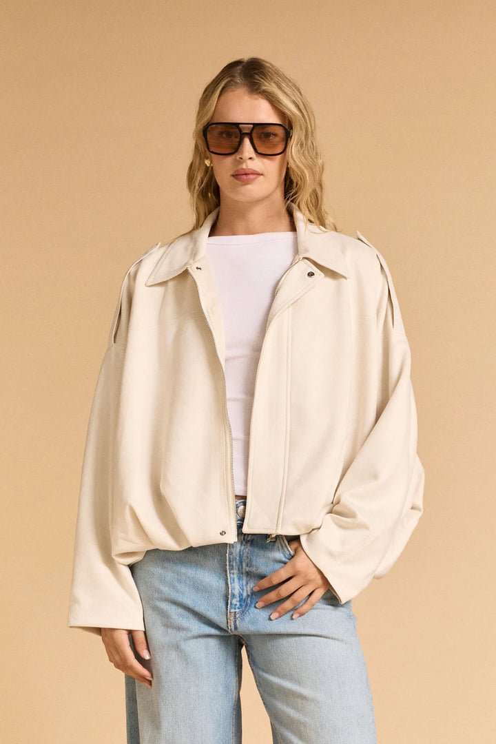 Faux Suede Bomber Jacket Stone