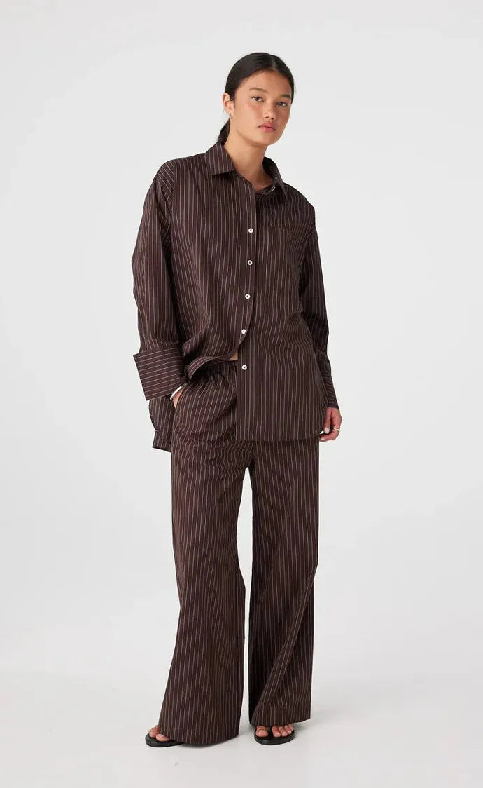 Rae Drawstring Pant Espresso Stripe