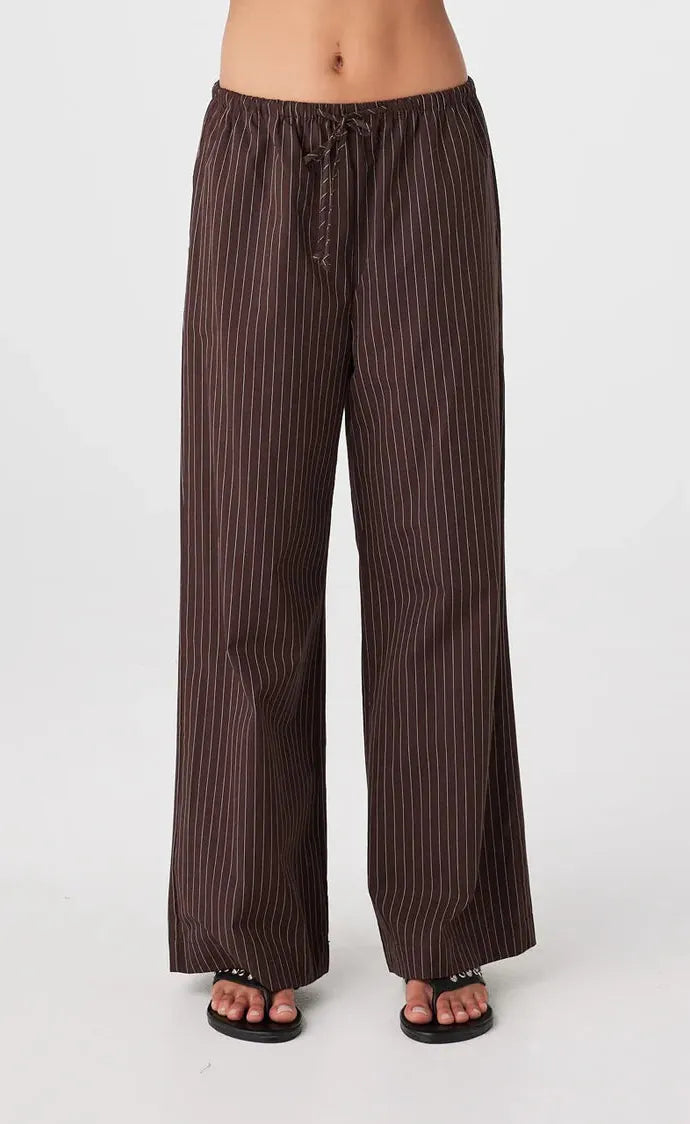 Rae Drawstring Pant Espresso Stripe