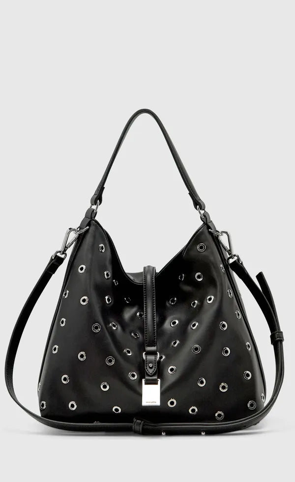 Josie Eyelet Bucket Bag - Black