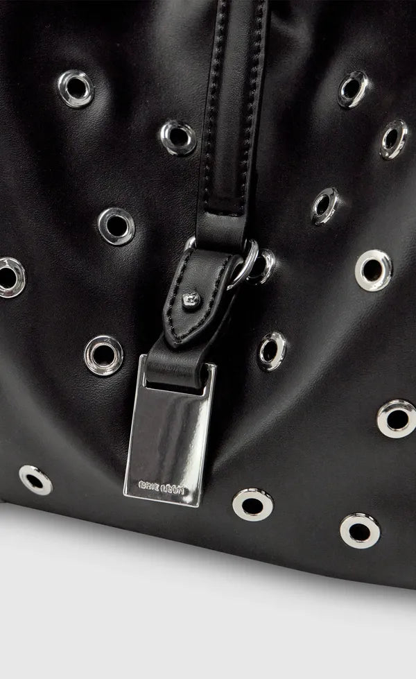 Josie Eyelet Bucket Bag - Black