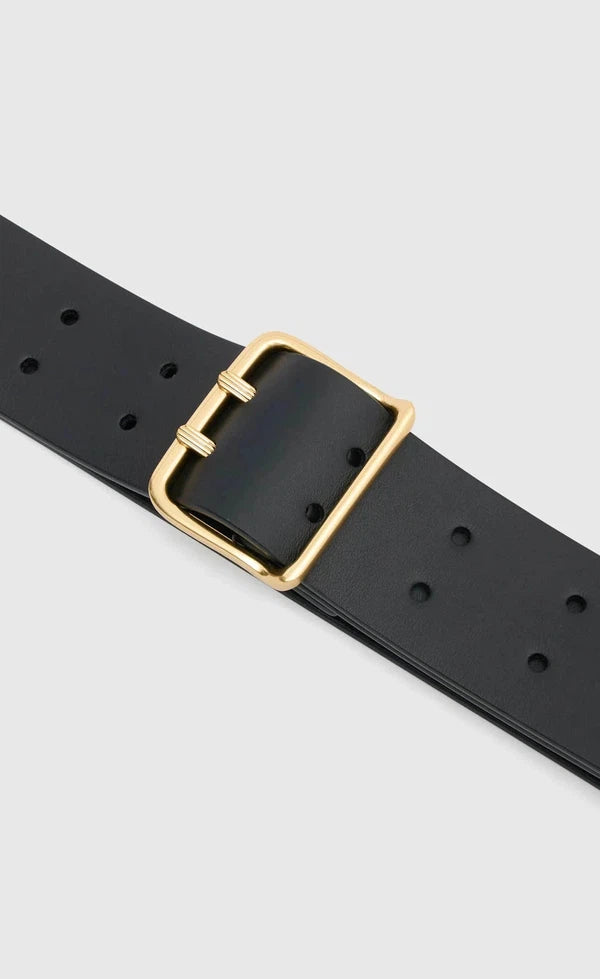 Kai Leather Belt - Black with Gold