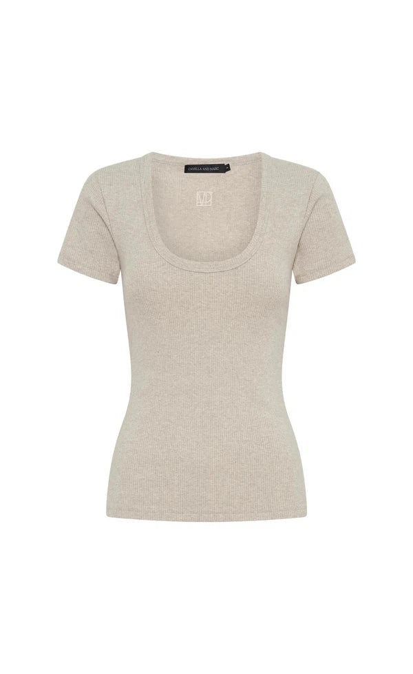 Nora Scooped Fitted Tee - Taupe Marle