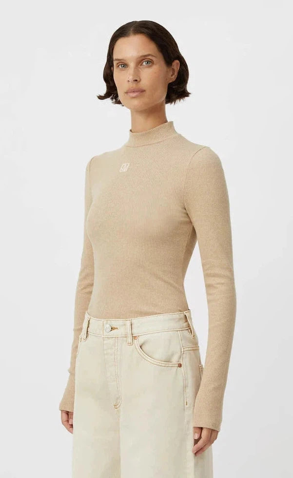 Nora Rib Long Sleeve Top - Almond Marle