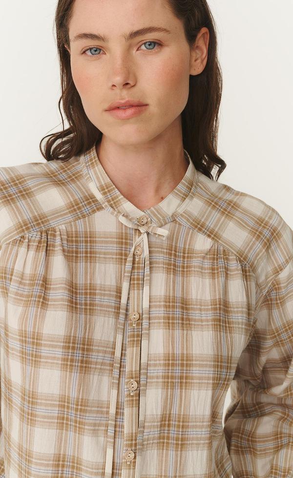 Cora long Sleeve Blouse - Fawn Plaid