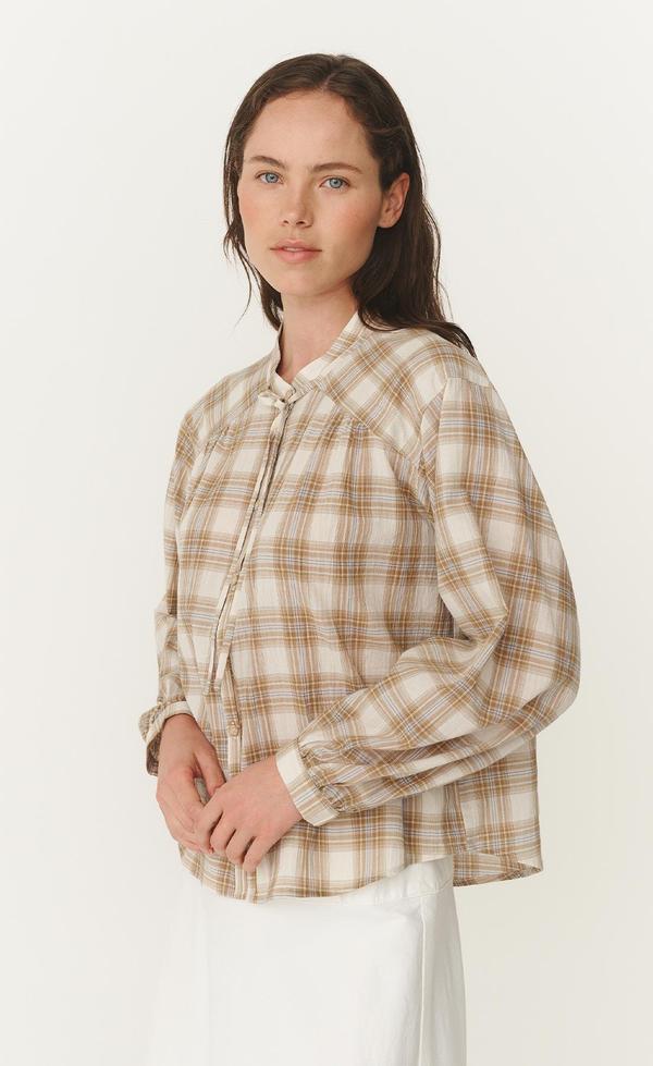 Cora long Sleeve Blouse - Fawn Plaid