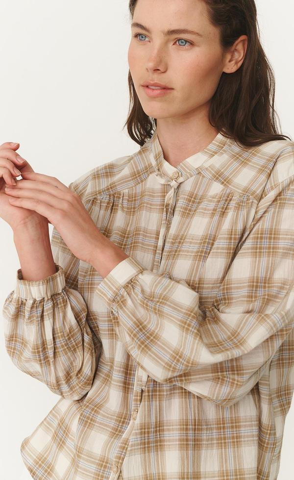 Cora long Sleeve Blouse - Fawn Plaid