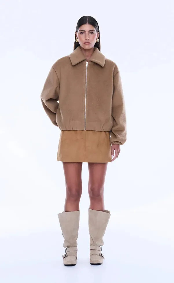 Maeve Wool Blend Bomber - Sand