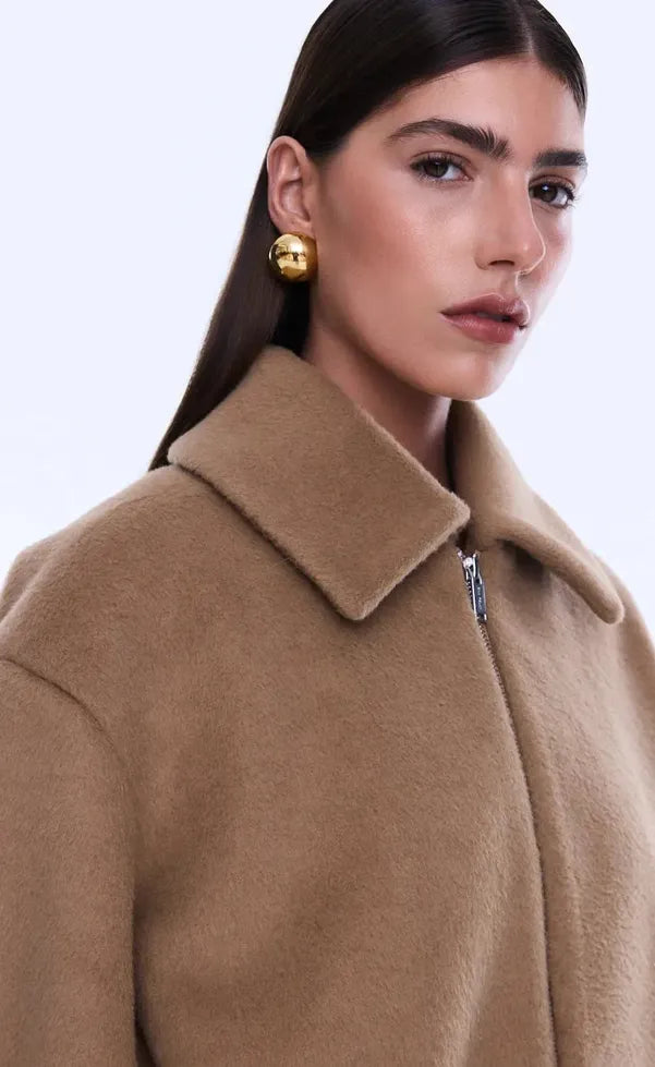 Maeve Wool Blend Bomber - Sand