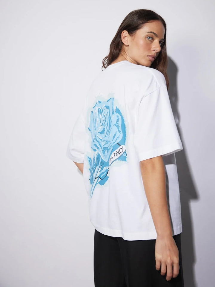 Blue Rose Tee - White