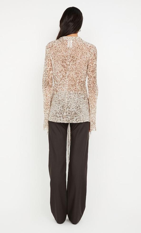 Feline Tie Blouse - Leopard Faded