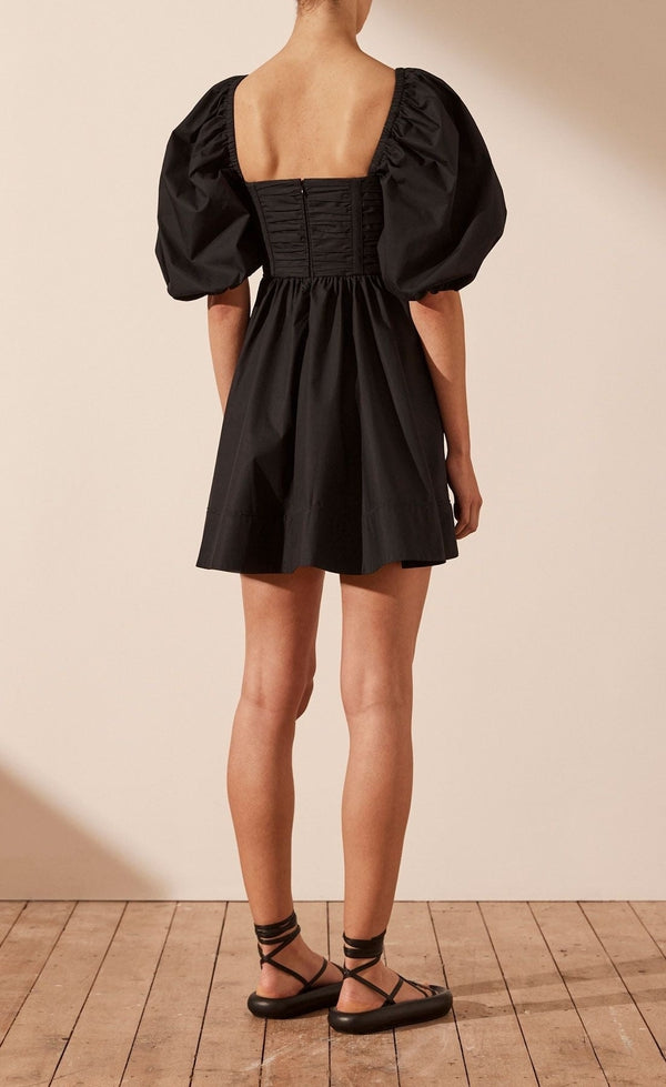Mareva Short Sleeve Ruched Panel Mini Dress - Black