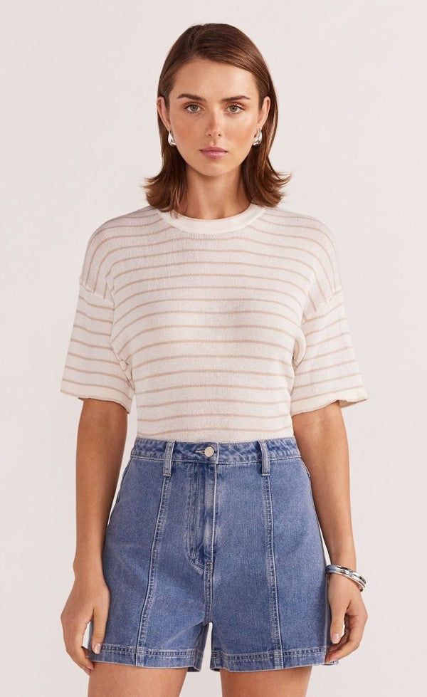 PAIGE STRIPE KNIT TEE - White/Beige